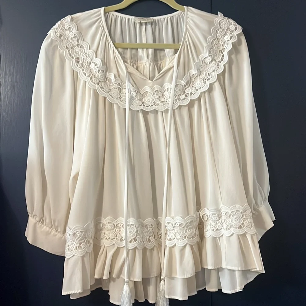 Kate Spade Rambling Roses Lace Inset Top. 100% Silk EUC XL - Picture 3 of 6